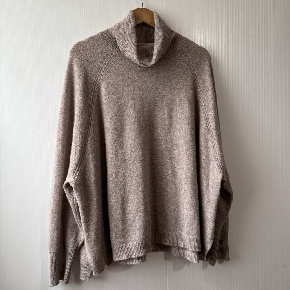360 Cashmere Women Pullover Turtleneck 100% Cashmere Sweater Light Brown Sz L - Picture 3 of 13